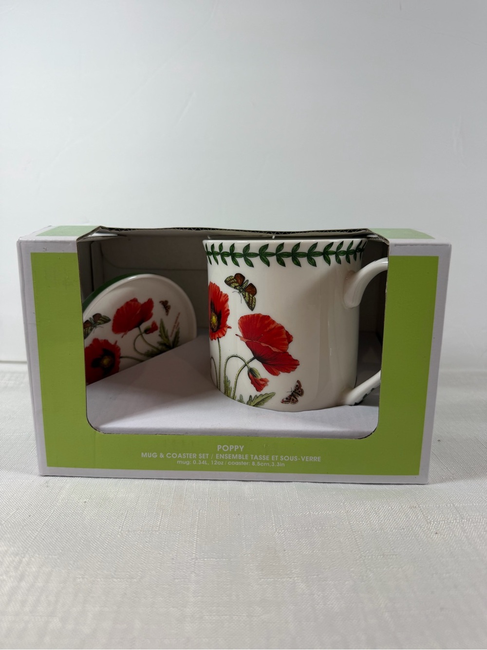 NIB Portmeirion Botanic Garden Mug & Coaster Set, Poppy